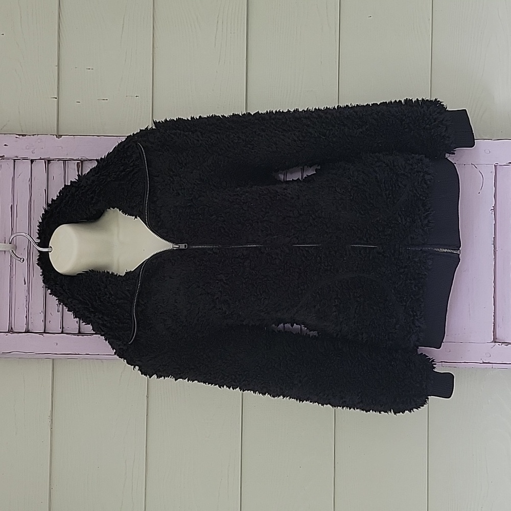 NWT 💗 BB DAKOTA Sherpa Full Zip Collared Jacket Pockets Coat Black M